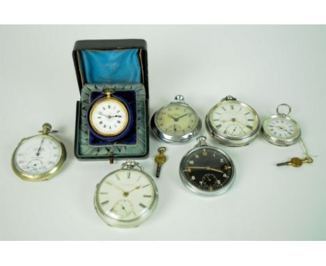 A collection of seven pocket watches to include a Military Enicar, a Smiths Empire, a "Football, the Harwell, Excelsior" chro