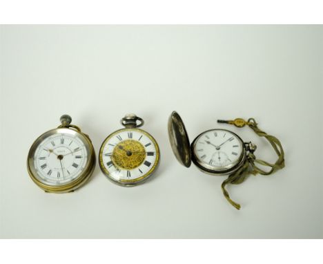 A collection of three pocket watches comprising of a silver cased fusee pocket watch by C. Walford of Kidderminster with foli