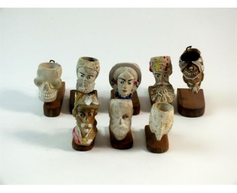 A collection of French enamelled and plain clay pipe bowls 19th century, comprising the following by Gambier, Paris - Skull, 