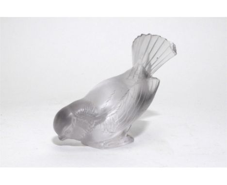 A Rene Lalique frosted glass paperweight model of a sparrow "Moineau Hardy" No. 1150, circa 1930s, signed R. Lalique, France,