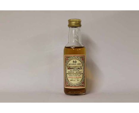 MORTLACH 50 YEARS OLD
Rare Highland Malt Scotch Whisky. Distilled 17th October 1936 and bottled October 1986. 5cl, 40% volume