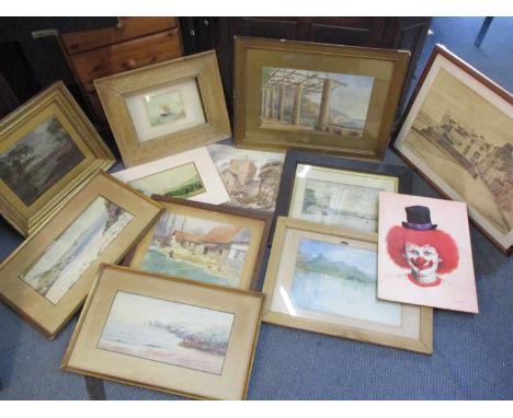 A quantity of early to late 20th century watercolours, some initialled, to include beach scenes and lakes, together with an u