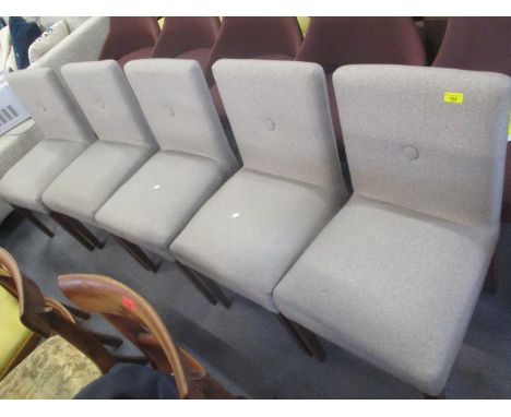 A set of five modern grey upholstered button back chairs. Location:C 