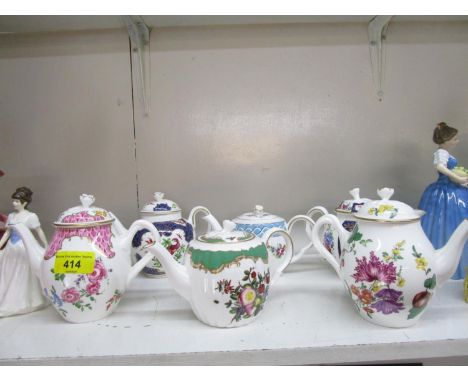 A set of six Royal Worcester for Compton and Woodhouse limited edition teapots, reproducing the 18th century examples 