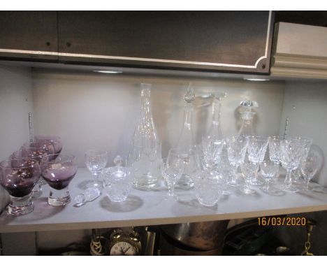 A quantity of glassware to include lead crystal Waterford style wine glasses, Caithness berry bowls and decantersLocation: 4.