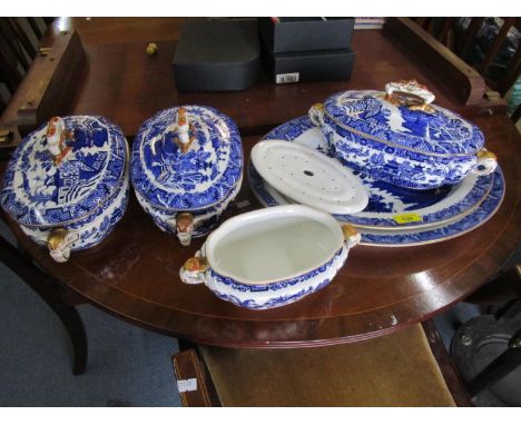 A Victorian Royal Worcester blue and white part dinner service to include tureens 