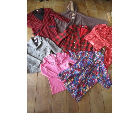 A quantity of late 1970s to 1990s ladies clothing to include a Laura Ashley brown woollen and hooded cape, one size, a Christ