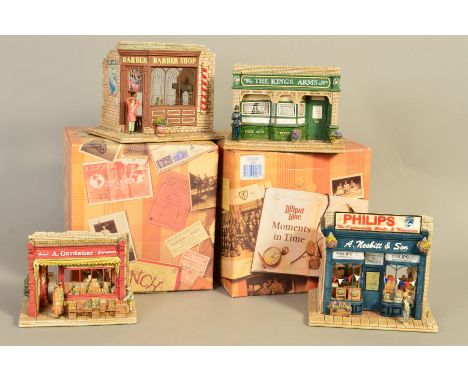 FOUR BOXED LILLIPUT LANE MOMENTS IN TIME SCULPTURES, 'Our First Telly' L2201, 'Banana's and Back' L2198, 'Time Gentlemen Plea