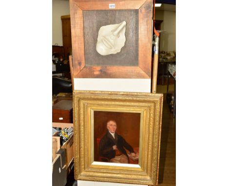 VICTORIAN SCHOOL, HALF LENGTH PORTRAIT OF A SEATED GENTLEMAN, oil on relined canvas and touched in, unsigned, 32cm x 27cm, in