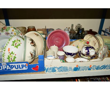 FOUR BOXES OF ASSORTED CERAMICS, including Portmeirion bowls in Summer Strawberries and Birds of Britain patterns, Royal Worc