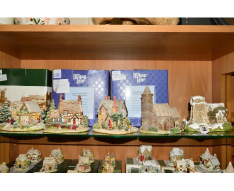FIVE LILLIPUT LANE SCULPTURES FROM CHRISTMAS SPECIALS 'St Nicholas Church'  1989/90, 'St Stephen's Church' 1996, 'Christmas P