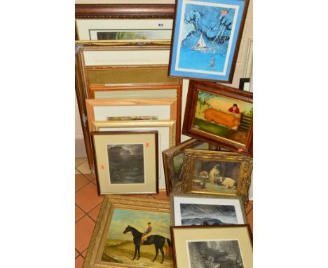 PAINTINGS AND PRINTS ETC, to include an early 20th century study of a horse and jockey, oil on board, signed Francia, approxi