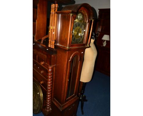 A REPRODUCTION OAK LONGCASE CLOCK, Tempus Fugit movement and Roman numerals, height 187cm (three weights and pendulum)