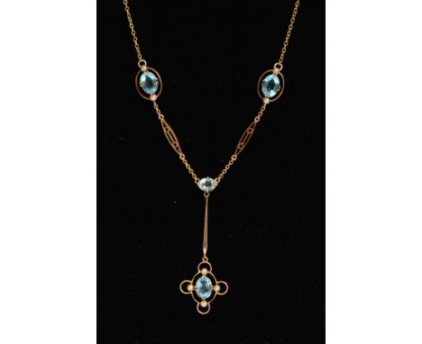 A AQUAMARINE AND SEED PEARL EDNA MAY NECKLET, measuring approximately 200mm in length, approximate gross weight 5 grams