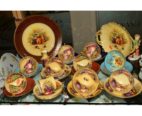 AYNSLEY 'ORCHARD GOLD' TEAWARES, PLATES AND TRINKET VASE, mostly seconds, some signed N.Brunt, various backstamps (24)