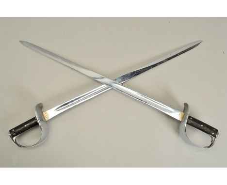 TWO EXAMPLES OF MILITARY DRESS SWORDS BY WILKINSON, with chrome finishes to both, blades are marked Wilkinson and have variou