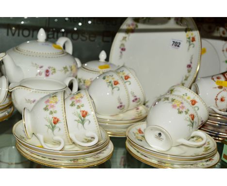 WEDGWOOD 'MIRABELLE' TEASET, R4537, comprising teapot, covered sugar bowl, milk jug, cake/sandwich plate, six cups, six sauce