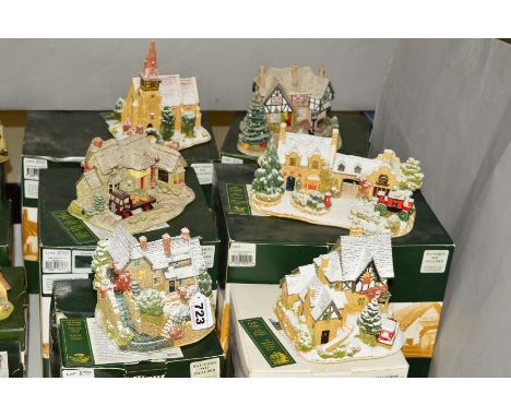 SIX BOXED LILLIPUT LANE ILLUMINATED SCULPTURES, to include 'The Winter Watermill' L3057 (deeds), 'Castle Lodge' L3051 (deeds)