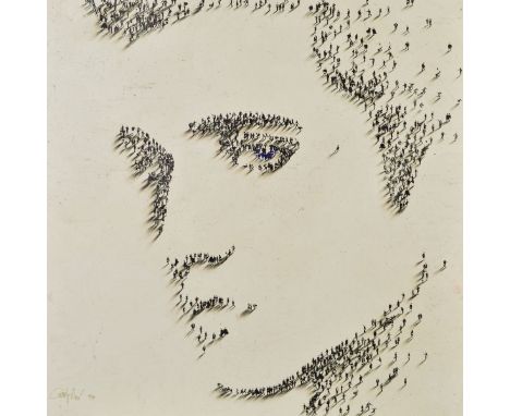 CRAIG ALAN (BRITISH CONTEMPORARY) 'LOVING YOU', a portrait of Elvis composed of miniature figures, limited edition box canvas