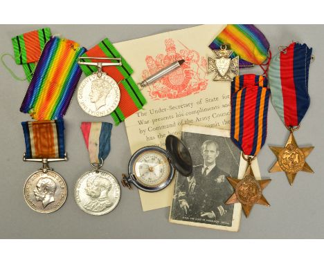 A BAG CONTAINING A WWI BRITISH WAR MEDAL, named to 57089 Pte E.D. Davies West Yorks Regiment, WWII 1939-45 and Burma Stars, t
