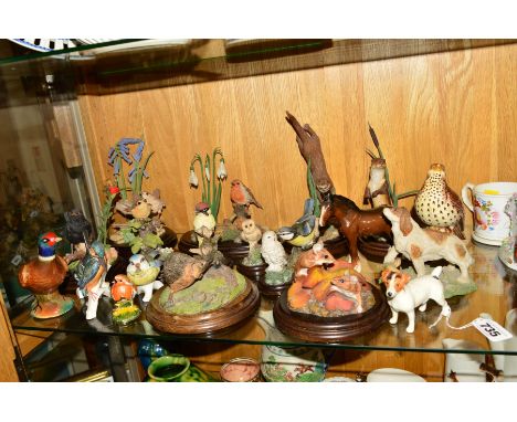 VARIOUS ORNAMENTAL BIRDS AND ANIMALS, to include Beswick 'Jack Russell Terrier' No2109, 'Shire Foal' No1053 and 'Songthrush' 