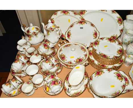 ROYAL ALBERT 'OLD COUNTRY ROSES' TEA/DINNERWARES, to include coffee pot, teapot, two graduating meat platters, cake plate, tu