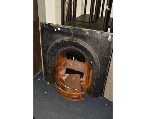 A VICTORIAN BLACK PAINTED CAST IRON FIRE SURROUND