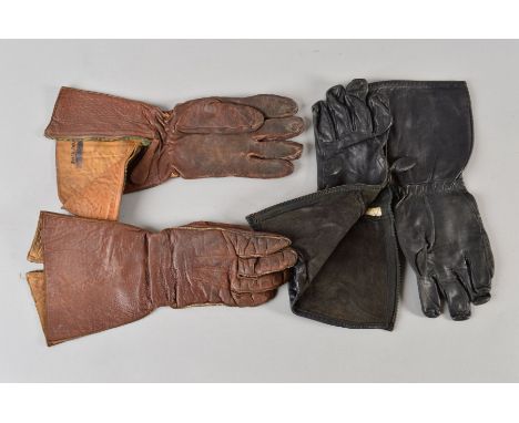 TWO PAIRS OF FLYING GLOVES FROM THE WWII PERIOD, with written provenance regarding their owner as follows, black leather flyi