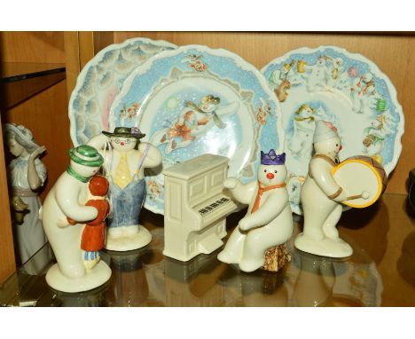 A GROUP OF ROYAL DOULTON FIGURES AND PLATES FROM THE SNOWMAN COLLECTION, 'Stylish Snowman' DS3, 'Thank You Snowman' DS4, 'Bas