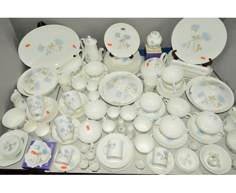 A WEDGWOOD 'ICE ROSE' PATTERN DINNER SERVICE, mainly for six and eight place settings, includes two tureens and covers, a mea