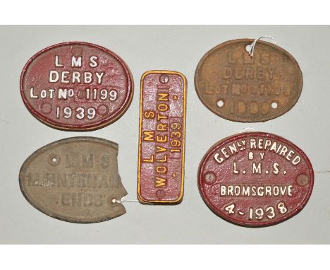 A QUANTITY OF CAST IRON L.M.S. WAGON PLATES, 'Genly. Repaired by L.M.S. Bromsgrove 4-1938', 2 x 'L.M.S. Derby Lot No.1199 193