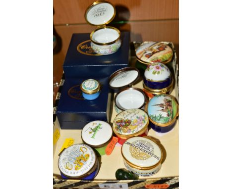 SEVEN CRUMMLES ENAMEL BOXES, to include two limited edition Anno Domini boxes '1983' (boxed) and '1986', 'Venice Simplon Orie