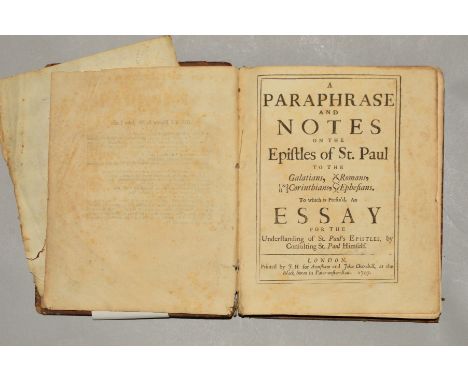 LOCK, JOHN, a Paraphrase and Notes on the Epistles of St. Paul to the Galatians, I and II Corinthians, Romans, Ephesians, to 