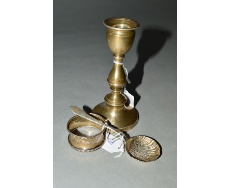 A GEORGE V SILVER DWARF CANDLESTICK OF CIRCULAR FORM, loaded base, London 1912, height 13cm, together with a late Victorian s