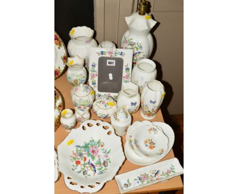 NINETEEN PIECES OF AYNSLEY, to include 'Pembroke' lamp base, photoframe, dish, trinkets etc (8) 'Cottage Garden' vases and tr