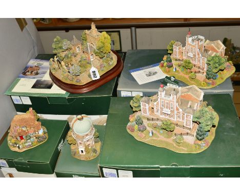 FIVE BOXED MILLENNIUM LILLIPUT LANE SCULPTURES, to include limited edition 'The Millennium Gate' L2170, No1653/2000, with woo