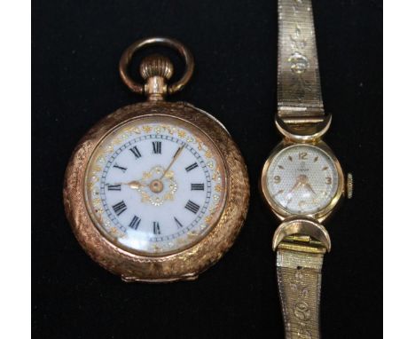 A ladies Tudor cocktail watch, together with a Continental "14K" ladies open-faced pocket watch with enamel dial.