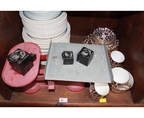 SECTION 40. A Royal Crown Derby Japan pattern part tea set, a quantity of Irish blue and white banded dinner and tea plates, 