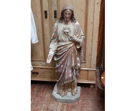 A large late 19th century / early 20th century moulded ceramic figure of Jesus Christ after resurrection, with gilt and polyc