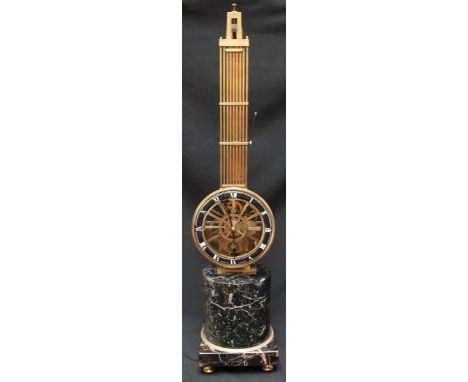 A French swinging pendulum clock, by Huguenin, Paris, black chapter ring with Roman numerals, with skeleton movement, pinwhee