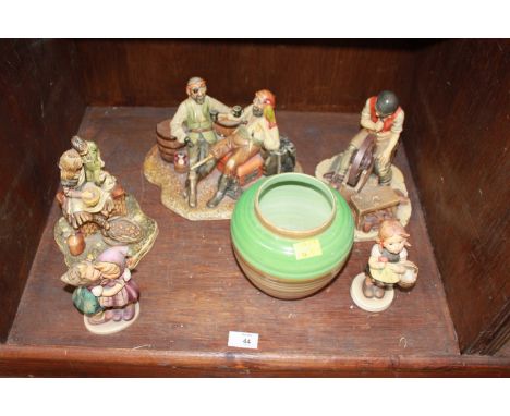 SECTION 44.  A Shelly pottery vase, two Goebel Hummel figures and three Naturecraft painted ceramic figure groups.  