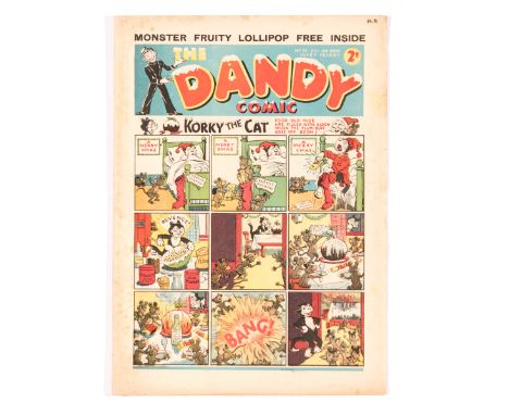 Dandy No 53 (1938). First snow-capped Merry Christmas cover with ad for first Dandy Monster Comic. Bright cover colours with 