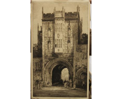 Four Victorian architectural etchings.