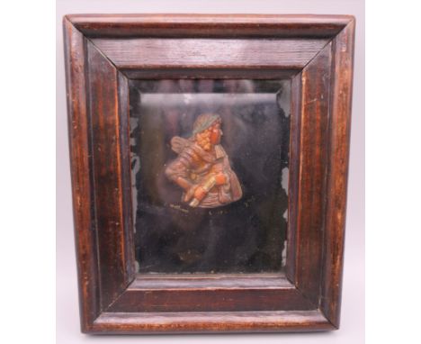 An antique wax portrait of William, The Duke of Orange, circa 1680, framed.  Wax profile 6 cm high, frame 16.5 cm x 19 cm. 