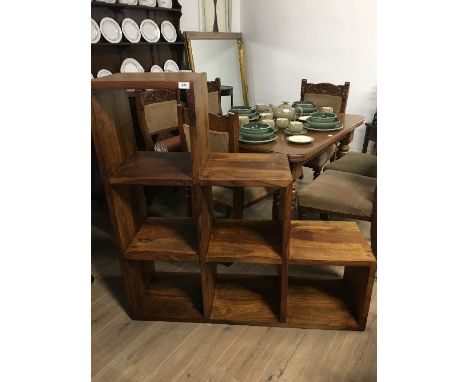 STEPPED &amp; STAGGERED SHELF UNIT EXOTIC WOOD