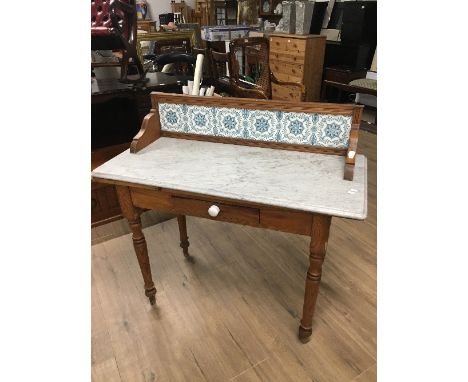 TILE BACK ANTIQUE WASHSTAND WITH MARBLE TOP
