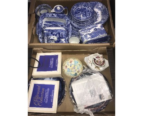 BOX OF FLOW BLUE &amp; VERY LARGE QUANTITY COPELAND SPODE &amp; MALING BLUE &amp; WHITE