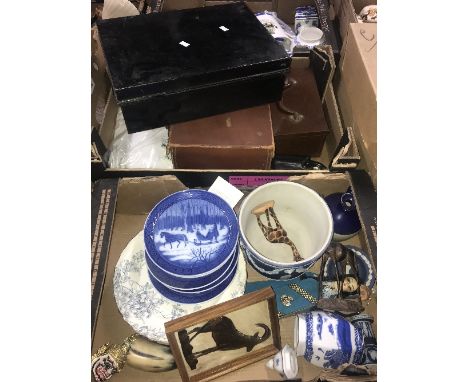 BOX OF ROYAL COPENHAGEN XMAS PLATES WEDGWOOD JASPER PLANTER ETC