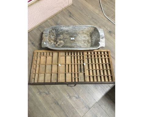 ANTIQUE WOOD DOUGH TROUGH &amp; PRINTMAKERS DRAWER