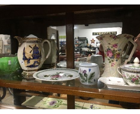 FULL SHELF OF ASSORTED WARE INCLUDING MALING BOWL